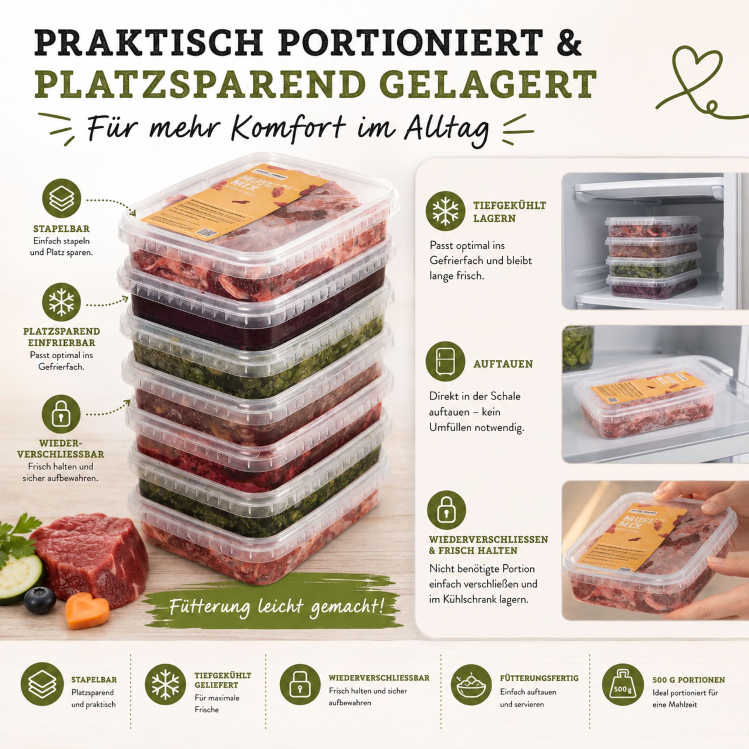 Barf Juniorpaket für Hunde – Tiefgekühlte Rohfleisch-Mix-Schalen, 22 Mixe à 500 g – Hundefutter Komplettpaket