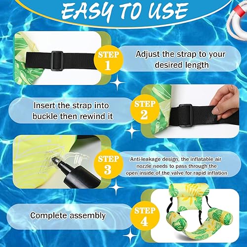 Miniatura 4 de Sillas flotantes de piscina para adultos, sillas inflables de piscina, hamaca ajustable, silla flotante de agua, patrón de plantas tropicales,