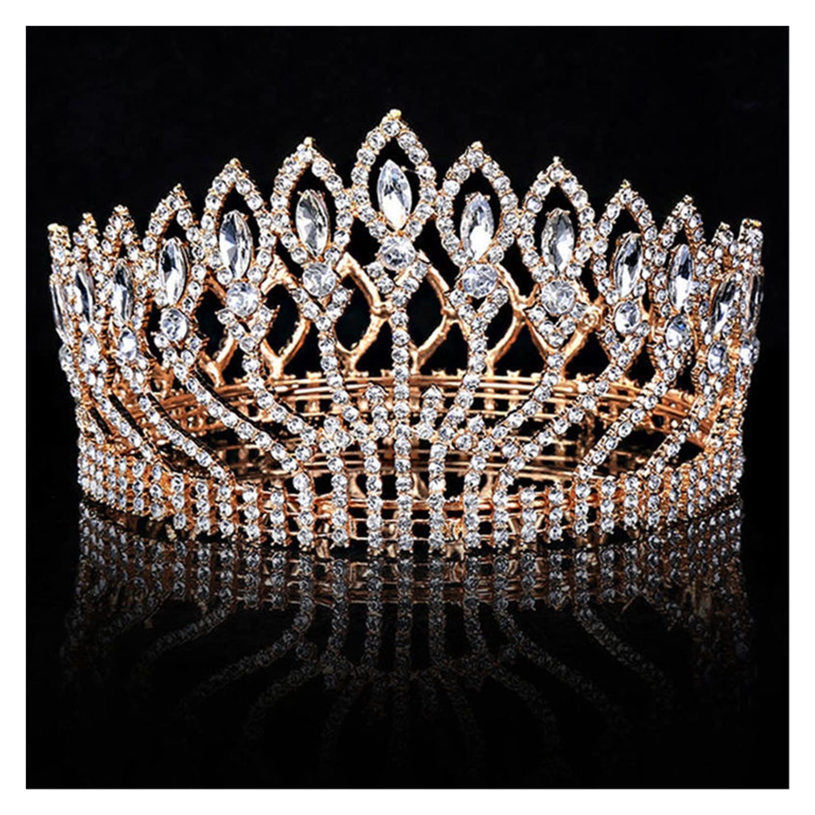 Biżuteria do włosów Moda Kryształ Metal Duża korona Różowa korona ślubna Diadem bna Diadem korowód Korona królowej króla (kolor metalu: srebrny fiolet, rozmiar: korona) (złota różowa korona)