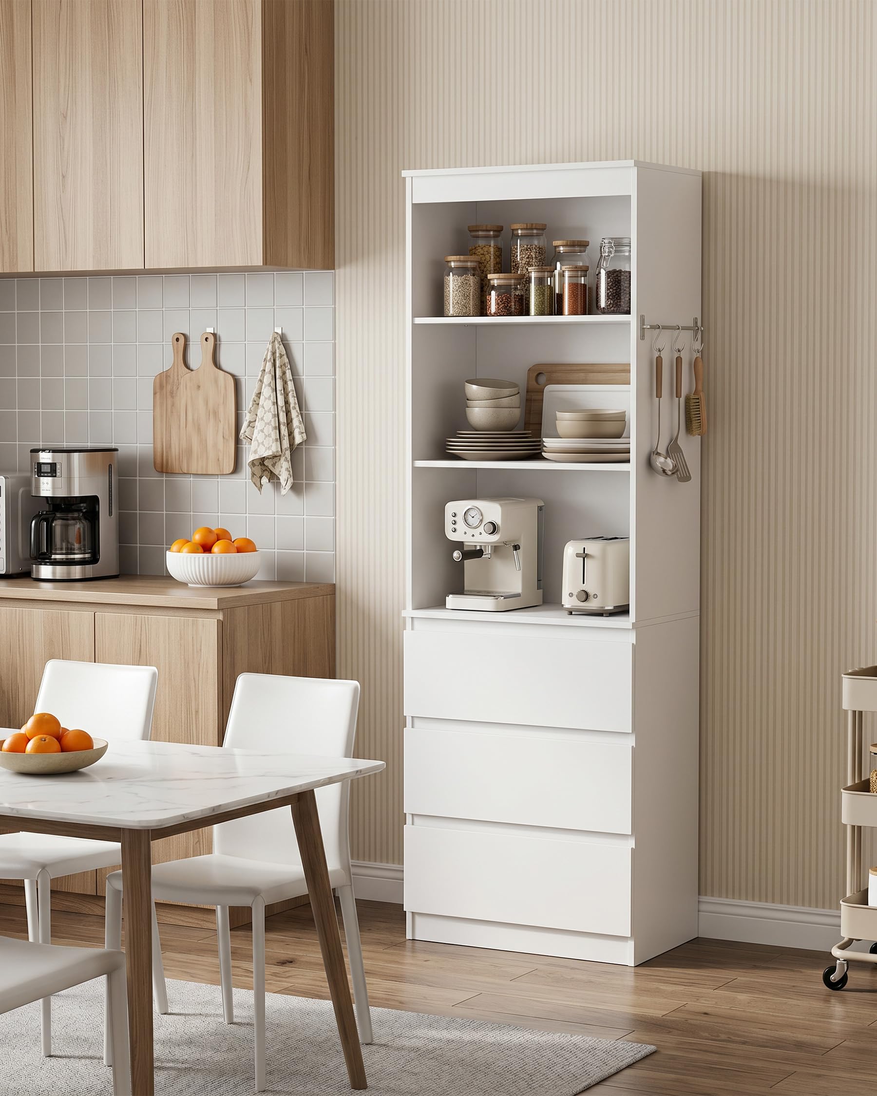 hitsuki Mueble Blanco con Cajones Estantería 60x32x180cm Libreria Alta para Salón Dormitorio Oficina Almacenaje Vertical