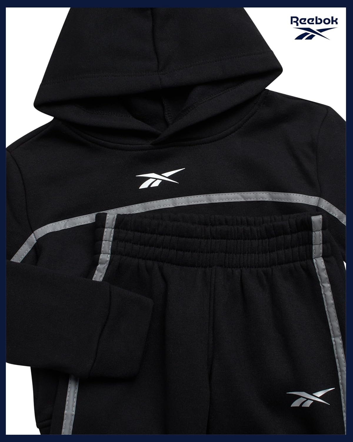 Reebok Toddler Boys Sweatsuit Set - 2 Piece Cozy Athletic Fleece Toddler Jogger Set with Pullover Hoodie and Boys Sweatpants