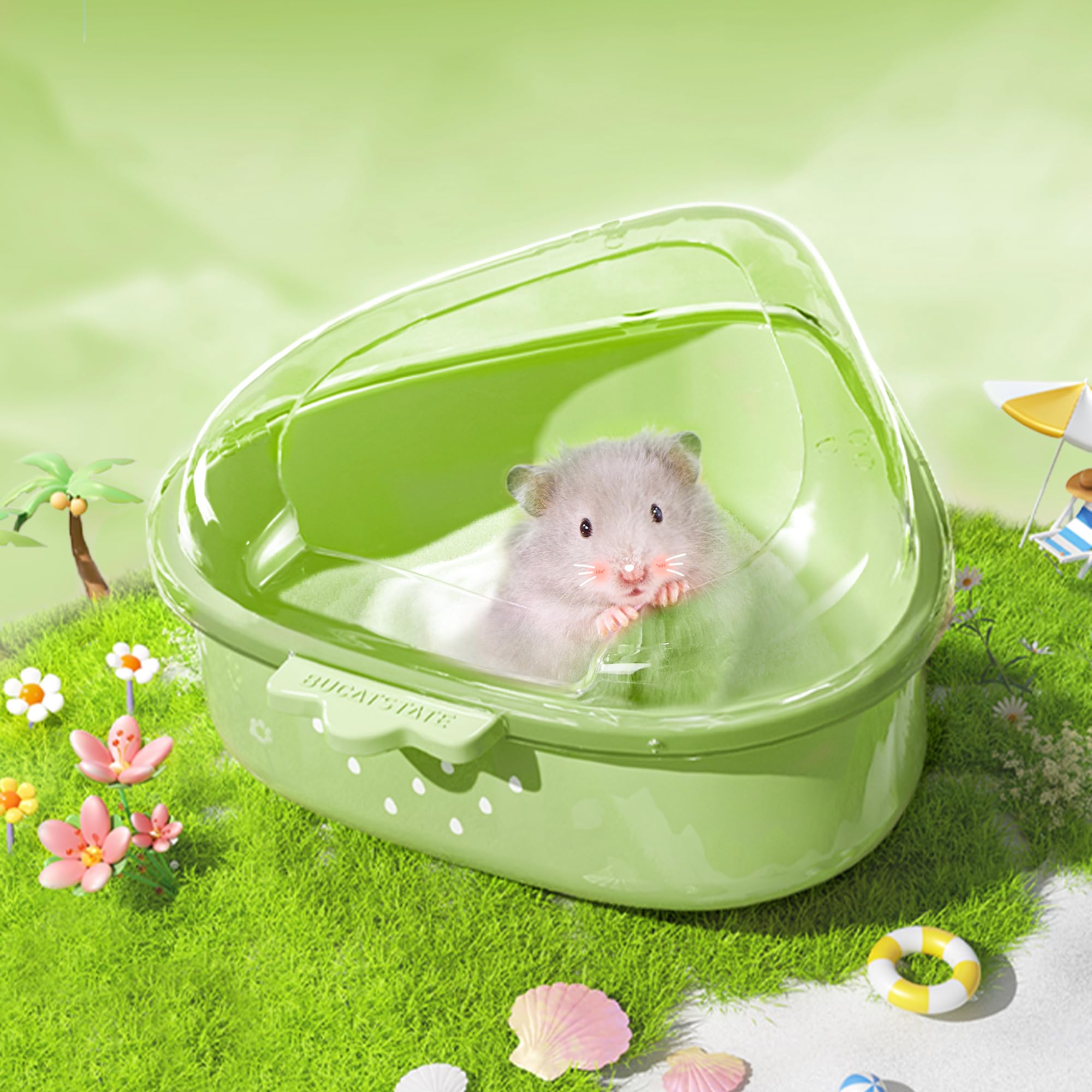 BUCATSTATE Hamster Sand Bath Container Large, Toilet Sandbox Dust Bathtub Bathroom for Dwarf Syrian Hamster Cage Accessories (Green)