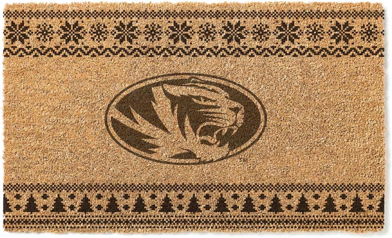 KH Sports Fan Missouri Tigers Holiday Coir Doormat, 18x30 Inches, Tigers Outdoor Rug; Display Some Holiday Cheer with This Unique Missouri Tigers Doormat