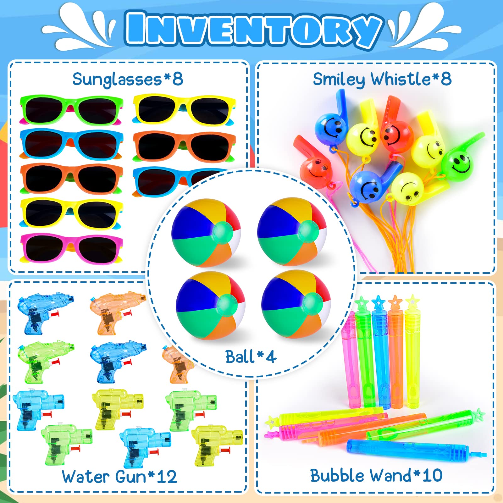 Kit Jouets Pinata été 42 Pièces - Pistolets à Eau, Bulles, Balles Gonflables - Pour Anniversaire Enfants