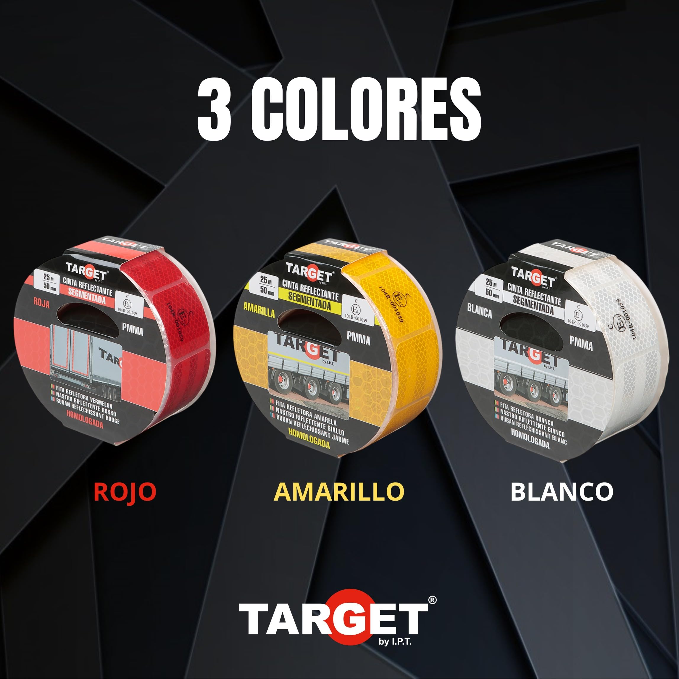 TARGET - Cinta Reflectante Homologada para Camiones - Certificación Norma EC 104R - V23 - Marcaje y Señalización (CONTINUA, ROJO)