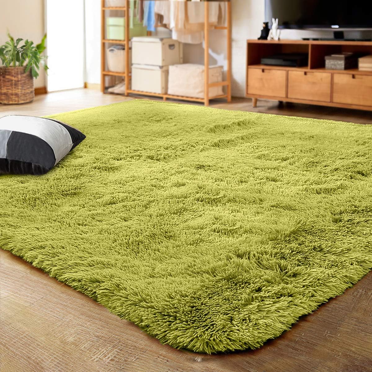LOCHASUltra Soft Indoor Modern Area Rugs Fluffy Living Room Carpets for Children Bedroom Home Decor Nursery Rug 5.3x7.5 Feet, Green
