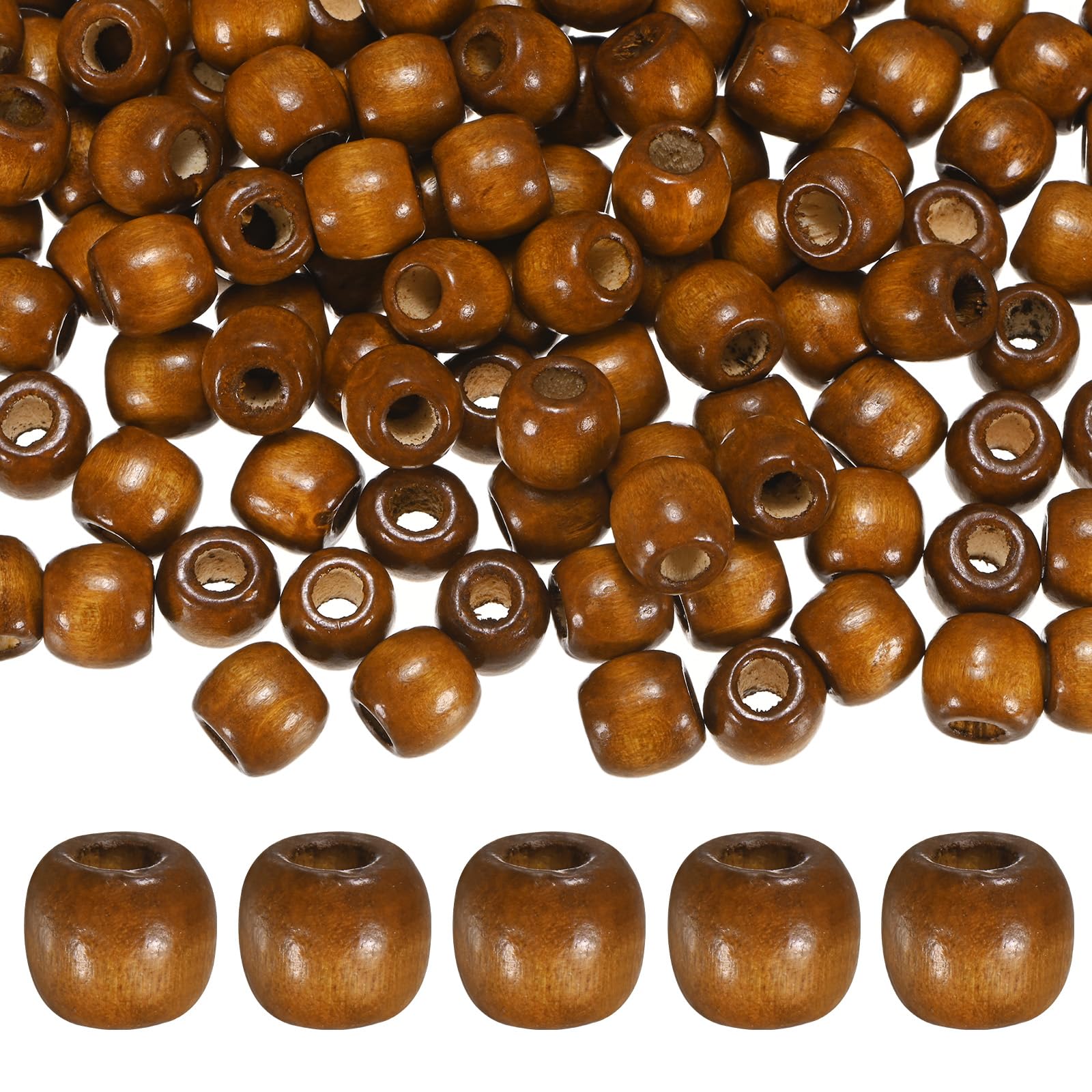 M METERXITY 150-Pack Natural Wood Beads 11x12mm Medium Brown Round Loose Spacer Beads Wooden Craft Smooth Ball Large Hole with 5mm for DIY Crafts/Bracelet/Necklace