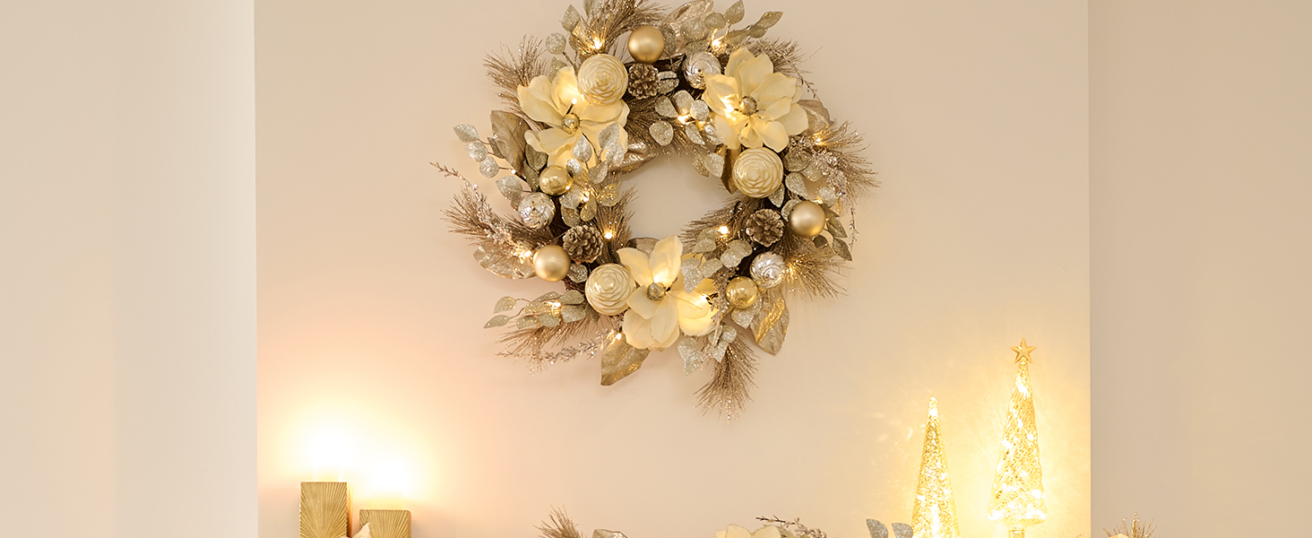 Amazon.com: Valery Madelyn 24'' Pre-Lit Christmas Wreath for Front