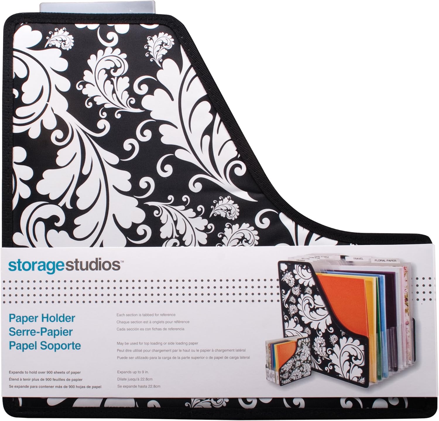 Storage Studios Projections Paper Holder with 10 Expandable Sections, 14.625 x 9 x 14.25 Inches, Black and White (CH92650)