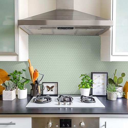 Miniatura 6 de Merola Tile Metro - Azulejo de porcelana hexagonal de 1 pulgada, color menta brillante, 10-14 x 11-78 pulgadas