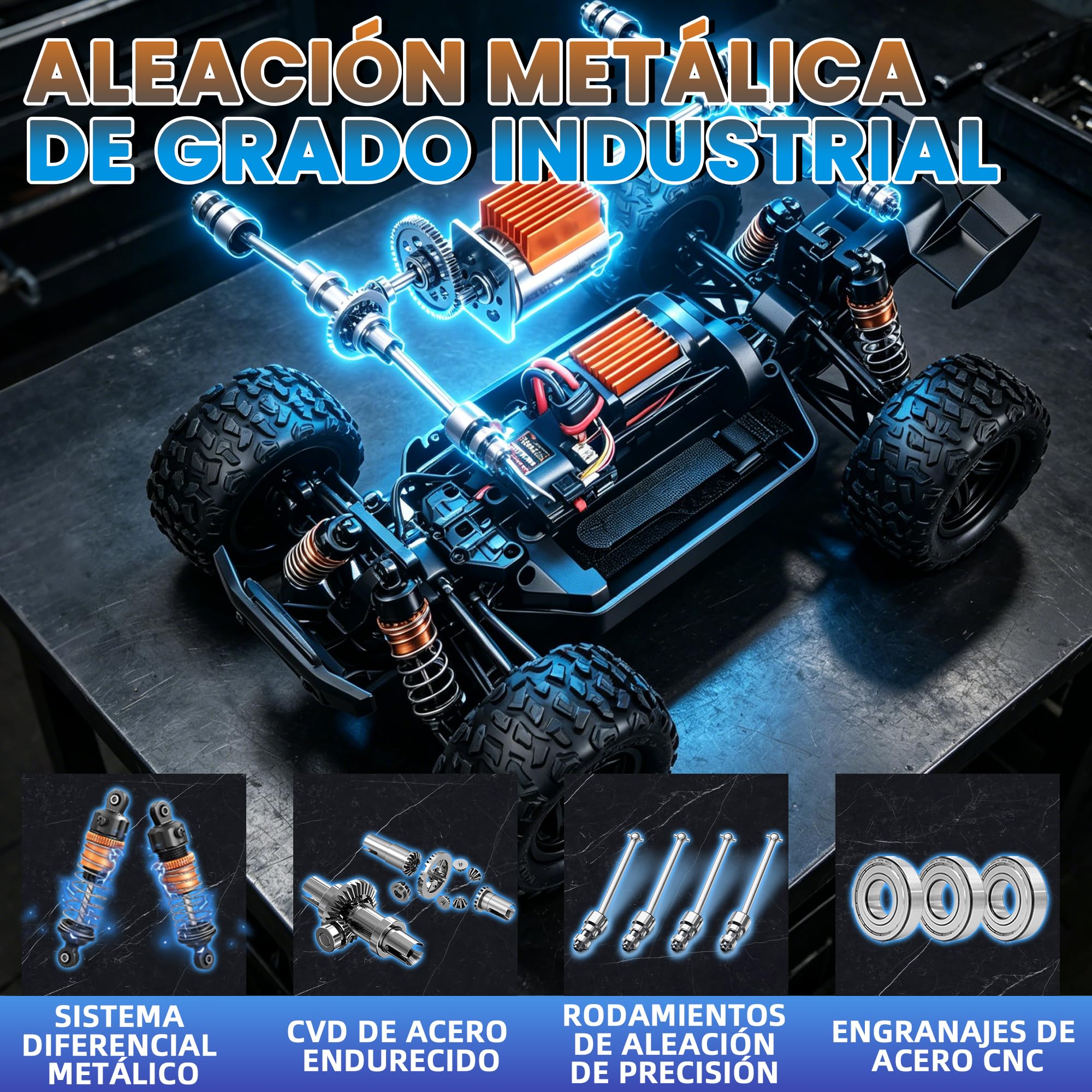 Coche teledirigido – 1:18 Rc Auto 40 KMH de alta velocidad 4WD 2,4 GHz camión de control remoto todoterreno con dos baterías recargables para adultos y niños – Azul