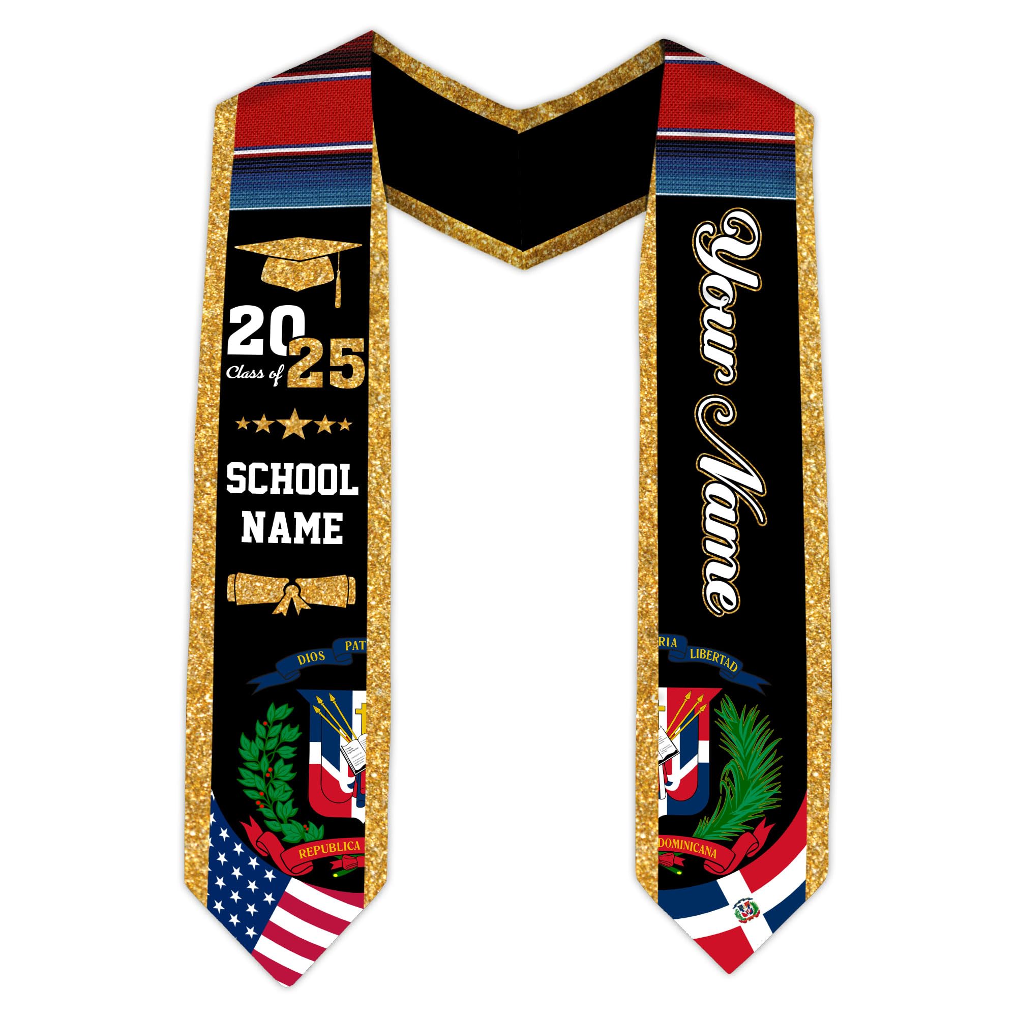MonkeyVan Custom Dominican Sash Graduation, Dominicans Flag Graduation Sash 2025, Dominican Republic Graduation Stole Style 13