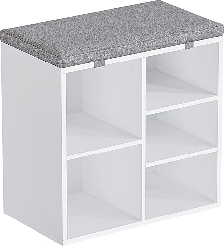 GAOMON Banco de zapatos de entrada para almacenamiento, zapatero con cojín de asiento de almohadilla de espuma, estante ajustable de 3 niveles para