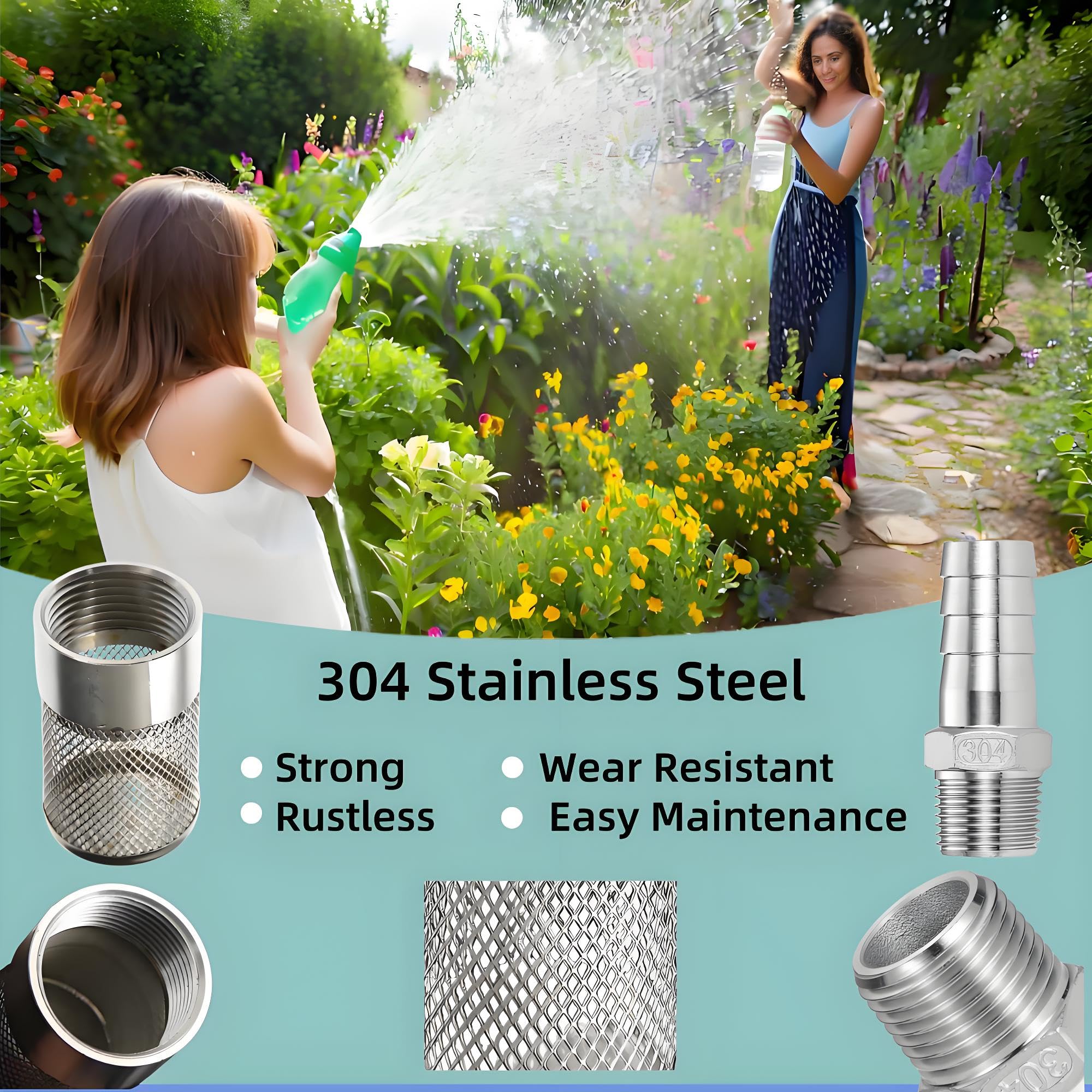 2 filtros de malla para manguera de jardín de acero inoxidable 304 G1.5 pulgadas con accesorios de manguera de púas de 25 mm, colador de succión de entrada, filtro de entrada para riego de