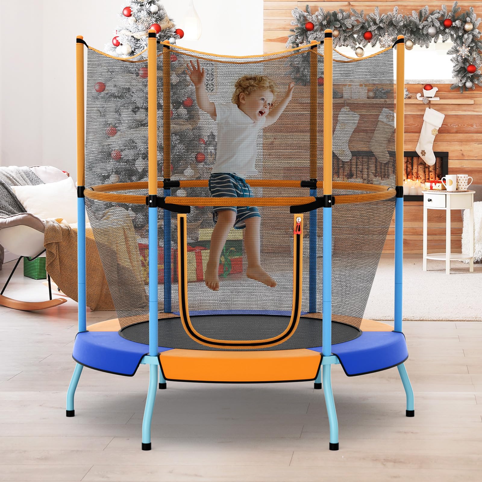 KOTEK Toddler Trampoline, ASTM Approved Mini Trampoline with Safety Enclosure Net & Gap Safe Design, Max Load 265 Lbs, Indoor Trampoline for Kids Age 3-8, Gift for Boys & Girls (Orange)