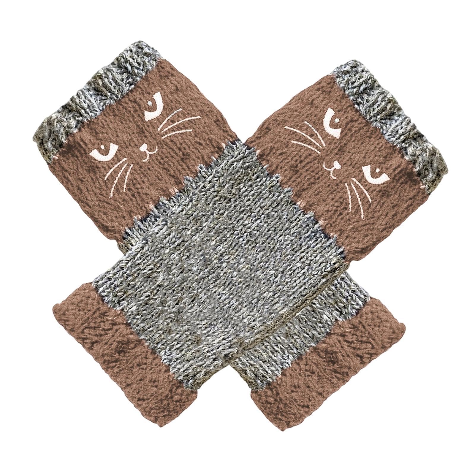 Fingerless Long Gloves Knitted Wrist Sleeves Cute Knitted Gloves Arm Warmers Khaki-image-6