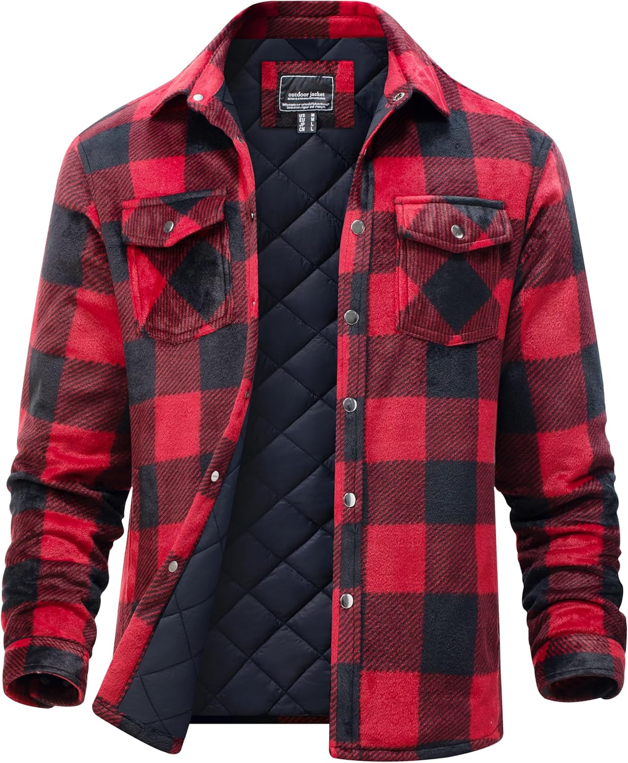 MAGNIVIT Men's Flannel Shirts Long Sleeve Quilted Flannel 5 Pockets Jacket for Men Thermal Plaid Shirt Winter Shacket
