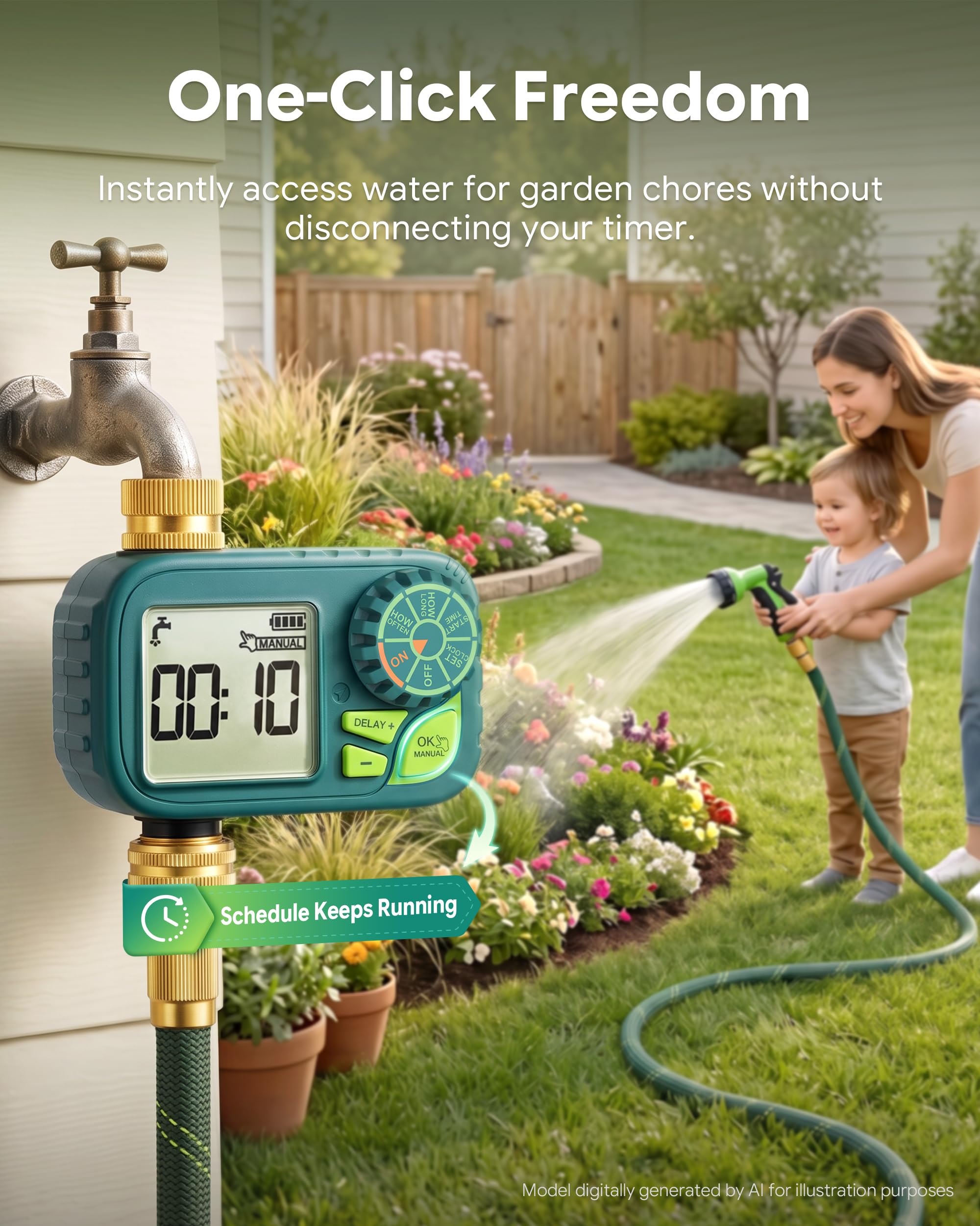 Newentor Timer per irrigatore, timer programmabile per tubo da giardino, timer per acqua con ritardo della pioggia/sistema di irrigazione manuale/automatico, irrigazione a goccia per cortile, prato