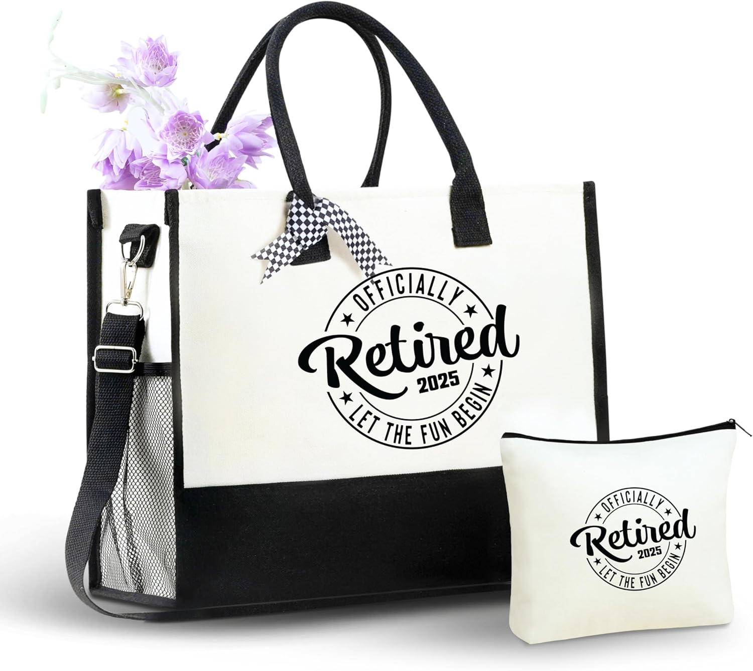 InnoBeta Retirement Gifts, Canvas Tote Bag with Top Zipper Closure and Shoulder Strap for Birthday, Christmas and Every Special Occasion-Badage