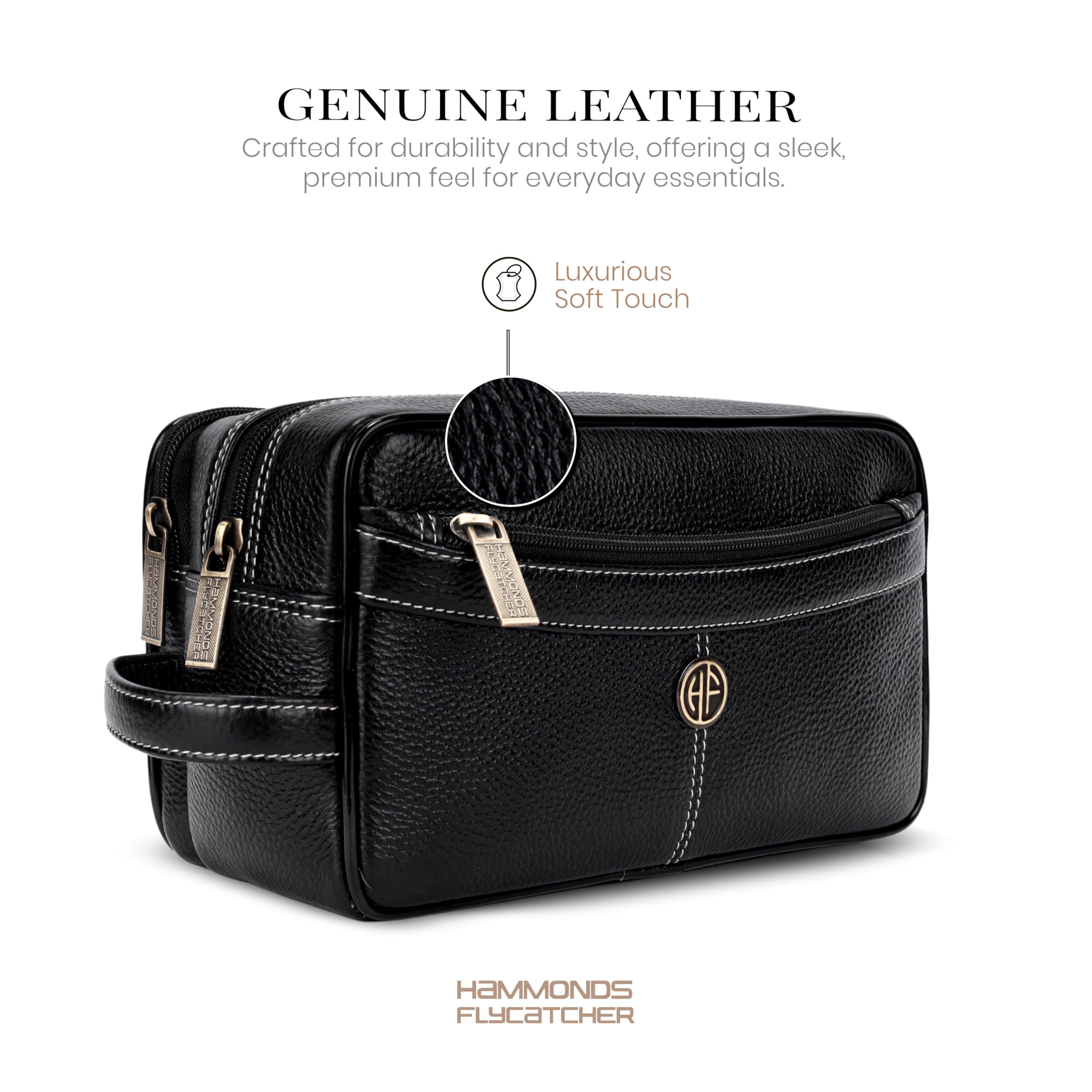 Hammonds Flycatcher Rasiertasche aus echtem Leder für Herren, Leder, Kulturbeutel, Reise-Kulturbeutel, Hygiene- und Pflege-Set, Organizer, tierversuchsfreies Leder und handgenähter Kosmetikkoffer.