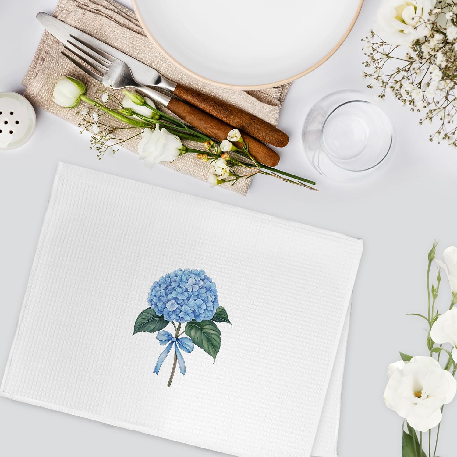 Blue Hydrangea Floral Kitchen Towels, Hydrangea Flower Decor Hand Towels Set of 2, Coquttee Blue Floral Decorative Hand Dish Tea Towel for Kitchen Bathroom Decor,16x24 Inch - Image 3