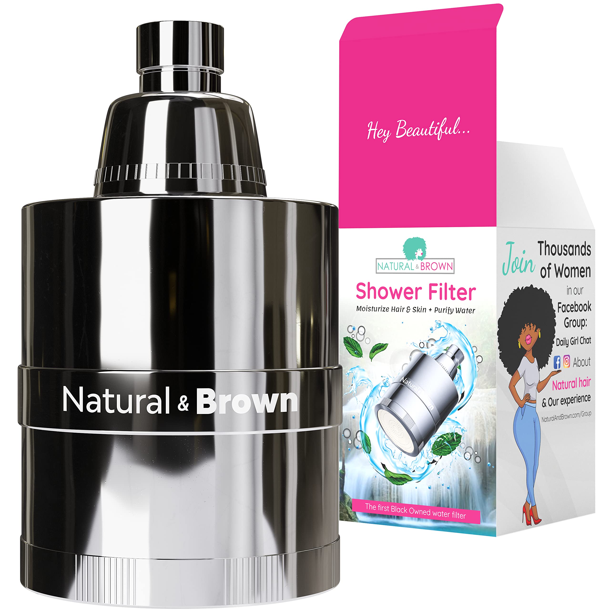 Buy Natural & Brown Shower Filter for Black Hair and Skin Moisturize, Removes chlorine