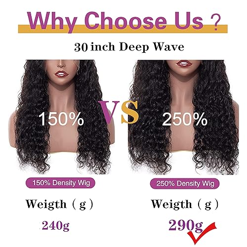 Miniatura 4 de Pelucas de cabello humano ondulado profundo con encaje frontal de densidad del 250 %, pelucas de cabello humano rizado profundo de 13 × 4, pelucas
