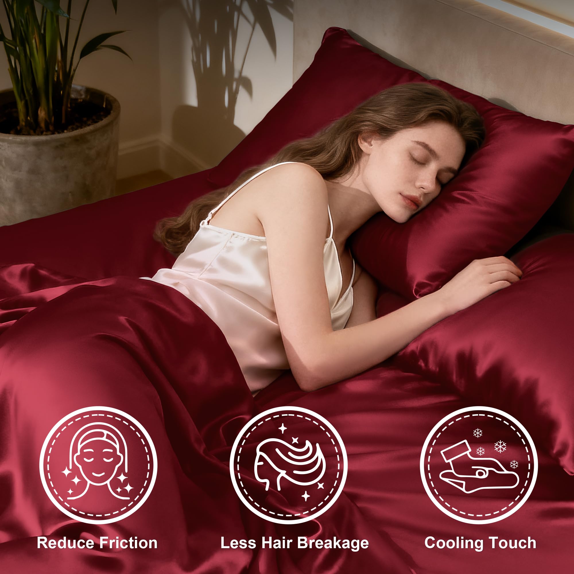 Love's cabin Satin Queen Sheets Set - 4 Piece Pink Silky Bed Sheets Set with Deep Pocket, Luxury Silk Feel Satin Queen Size Sheet Set (1 Flat Sheet, 1 Fitted Sheet, 2 Pillow Cases): Twin Burgundy.