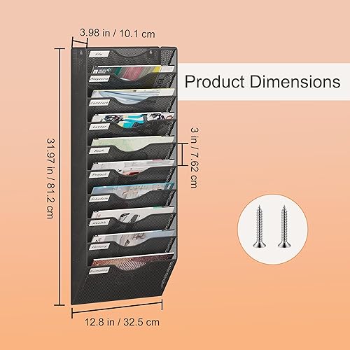 Miniatura 2 de Soporte de archivos colgante de 13 bolsillos, organizador de archivos de pared de metal, organizador de archivos colgante para oficina, organizador