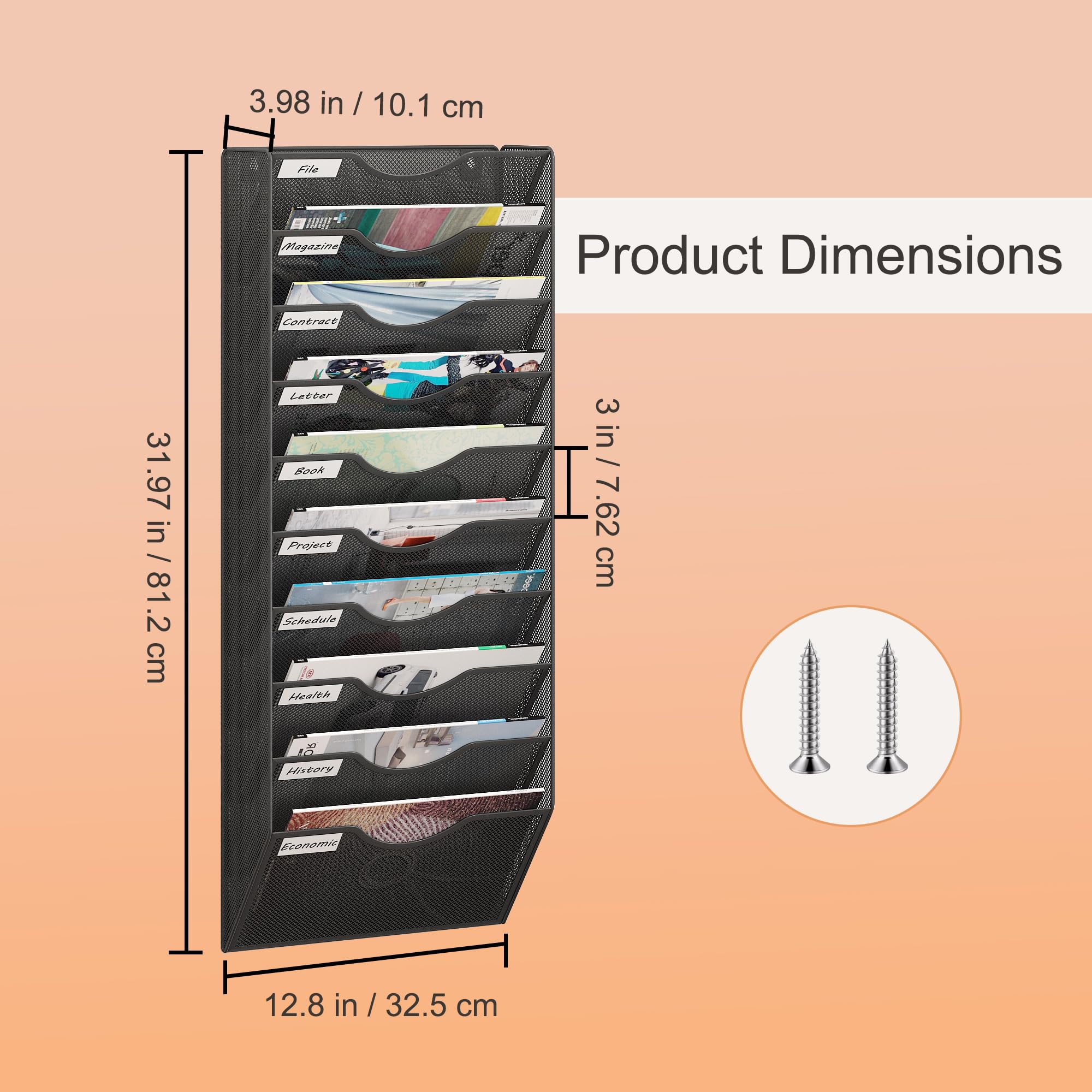 Senhoglb Porte Documents Mural En Métal à 3 Compartiments, A4 Porte Revue Mural, Organiseur De Fichiers Suspendu Range Papier, Banette Murale Pour Bureau Et Maison, Antique Brun