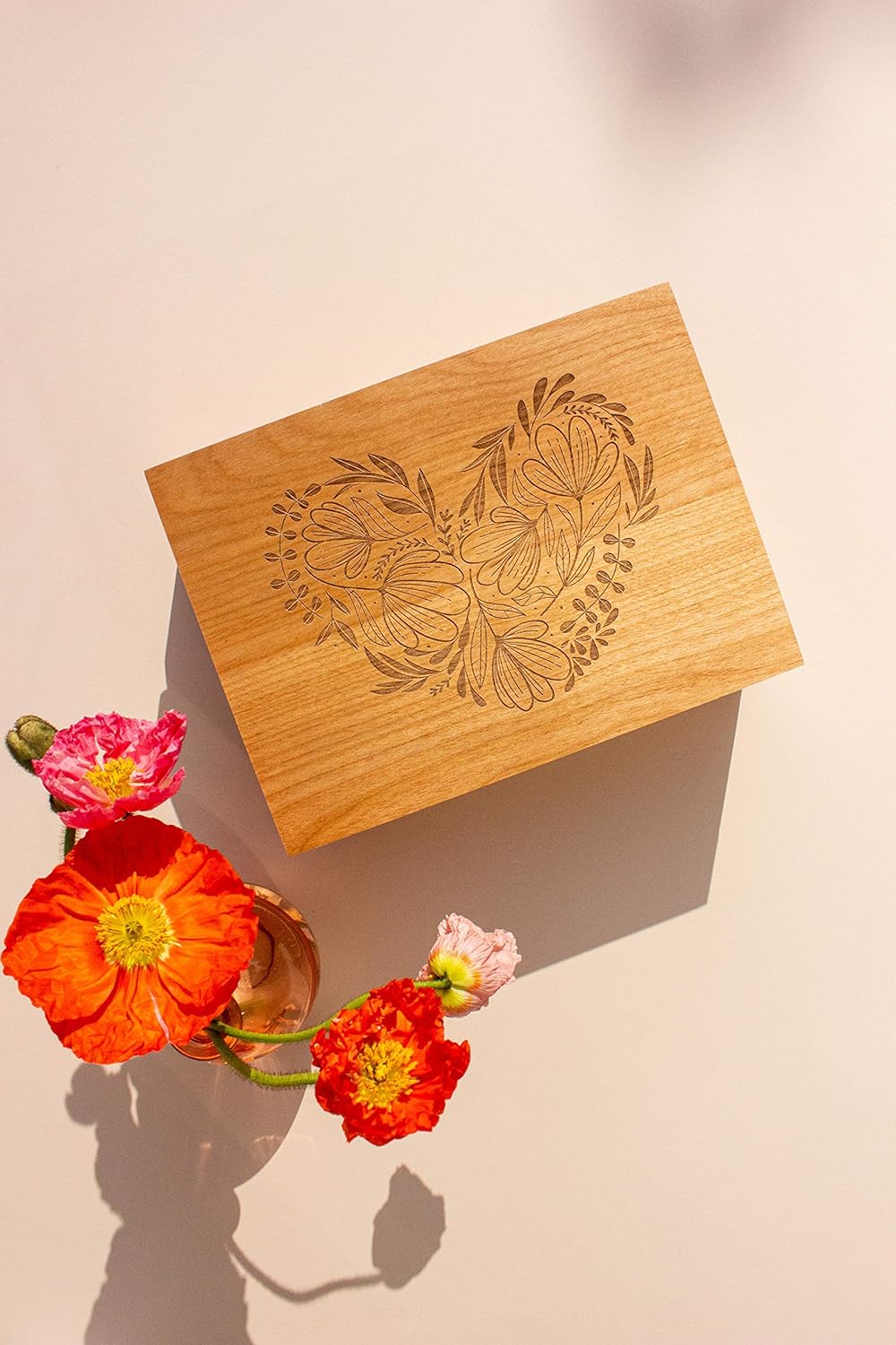 Woodblock Heart Wood Keepsake Box [Personalized Custom Gifts, Anniversary, Wedding, Baby, Memory]