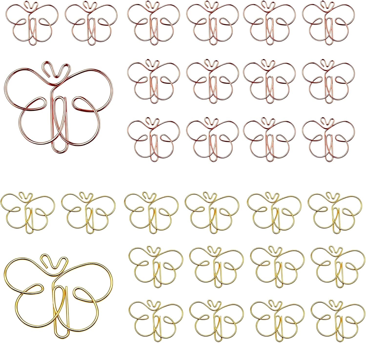 30Pcs Cute Paper Clips, Multicolor Butterfly Paperclips, Smooth Metal Funny Paper Clips for Bookmarks File Organization or Decoration School Gifts Wedding Decoration (Gold, Rose Gold)