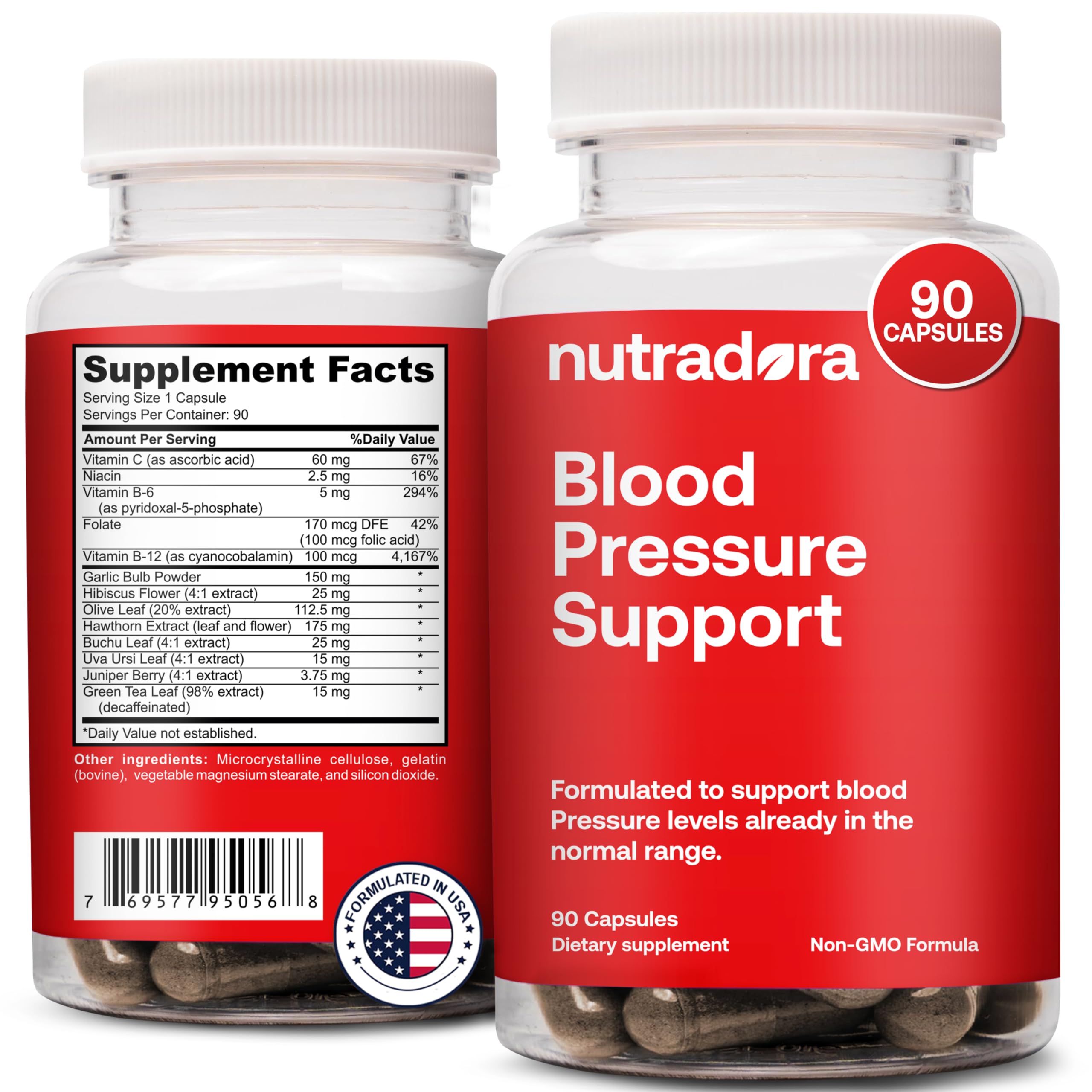 Blood Pressure Support Supplement with Hawthorn, Hibiscus & Garlic Extract – High & Lower Blood Pressure Supplements for Cardiovascular & Circulatory Health, Supports Normal Heart Health