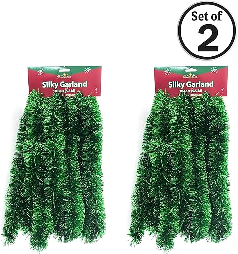 Miniatura 3 de Brite Star Guirnalda de oropel sedosa de 18 pies, verde (juego de 2)