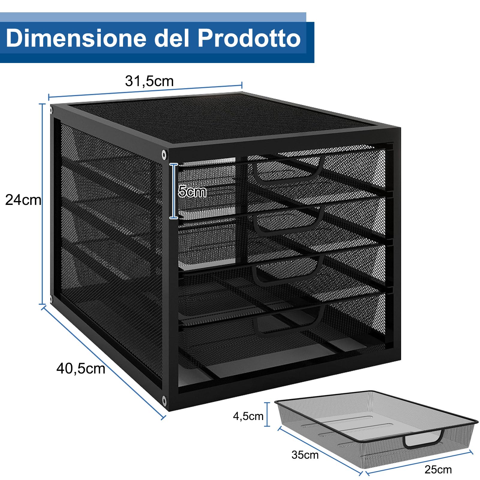 PUNCIA Portadocumenti da Scrivania in Ferro Armadio Documenti a 4 Livelli Vassoio Organizzatore Documenti Portafogli A4 Cassettiera Ufficio Porta Fogli Scrivania per Ufficio Domestico(Nero)