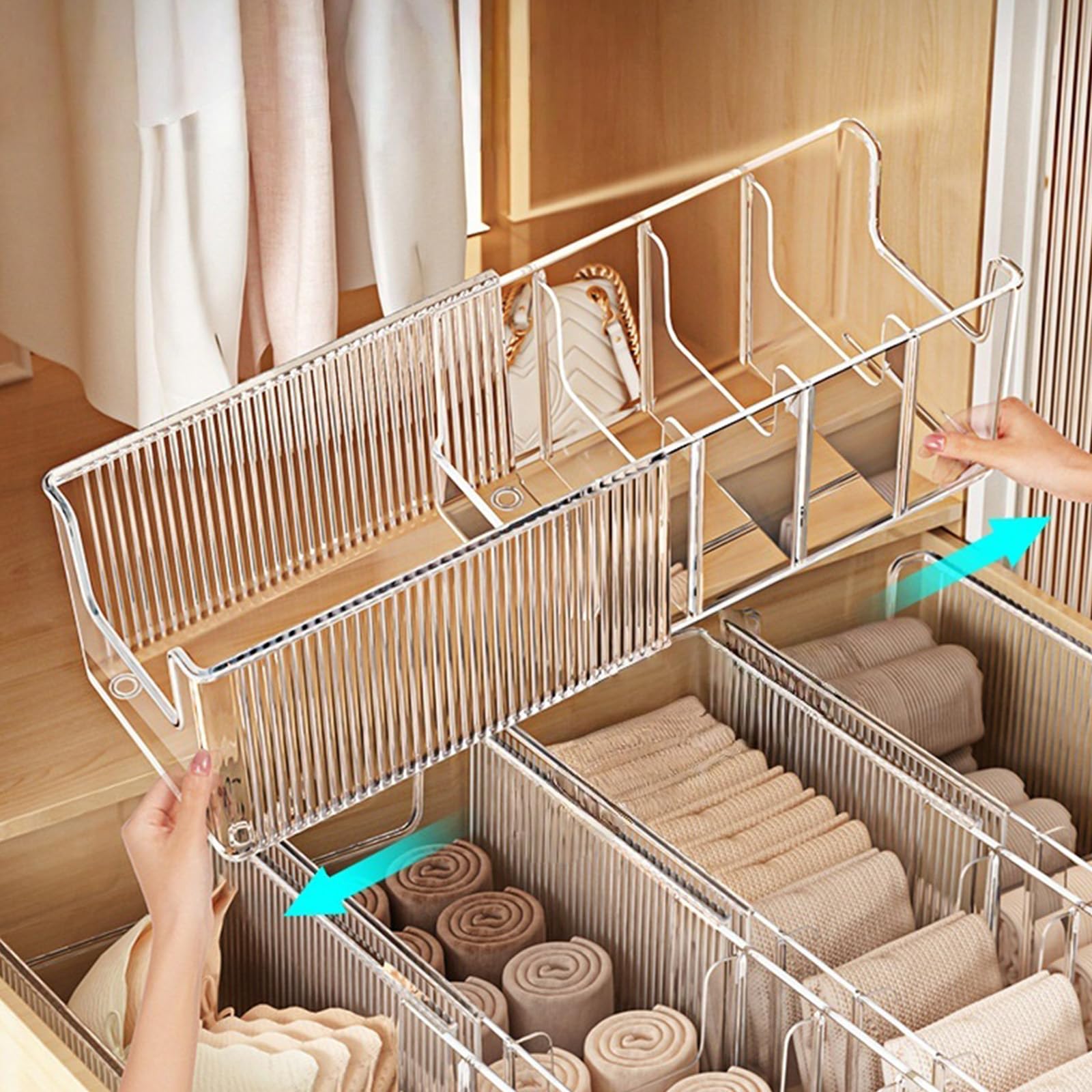 Organizzatori per calzini a scomparti multipli Scatola portaoggetti regolabile per armadio Tessuto traspirante Cassetto per biancheria intima adatto dormitorio Soluzione per riporre piccoli spazi