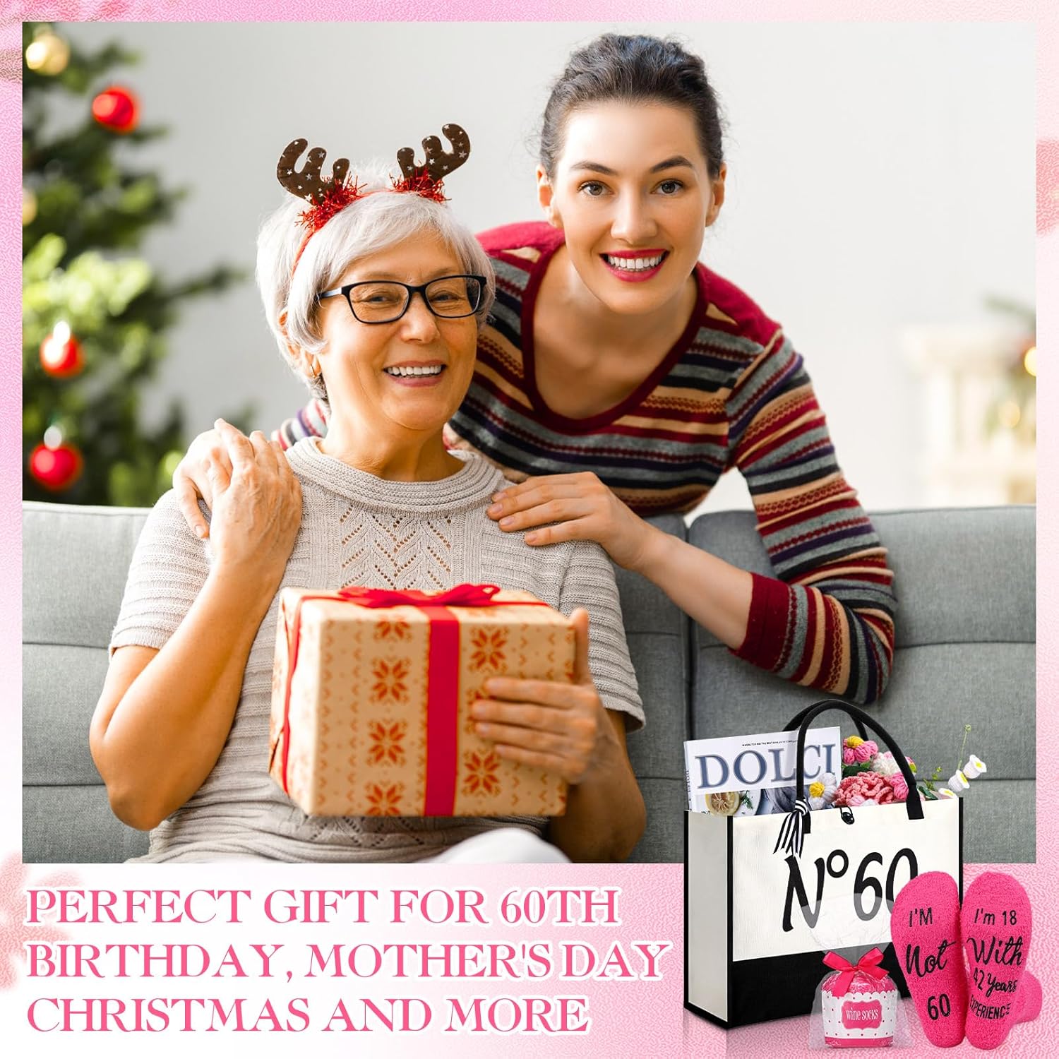 Paterr 2 Pcs 60th Birthday Gifts for Women N°60 Keepsake Beach Canvas Tote Bag Womens Socks with Funny Saying 60th Birthday Gift Bag for Mother‘s Day Grandma Her Sixty - Image 7