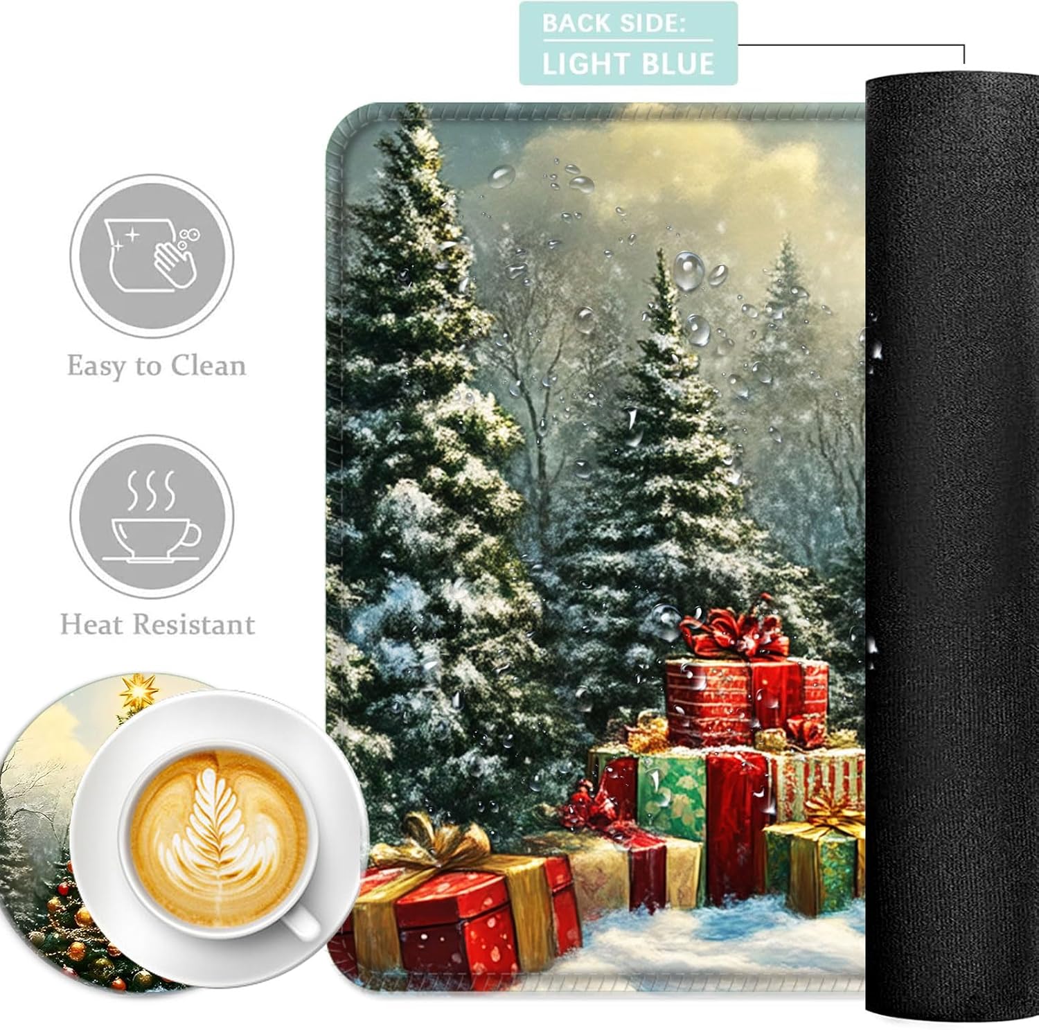 Keyboard Mouse Pad Set, Extended Gaming Mouse Pad+Ergonomics Keyboard Wrist Rest Support, Memory Foam, Easy Typing Pain Relief, 4Pcs XL Ultra Thick Desk Mat,Christmas Tree Snowman