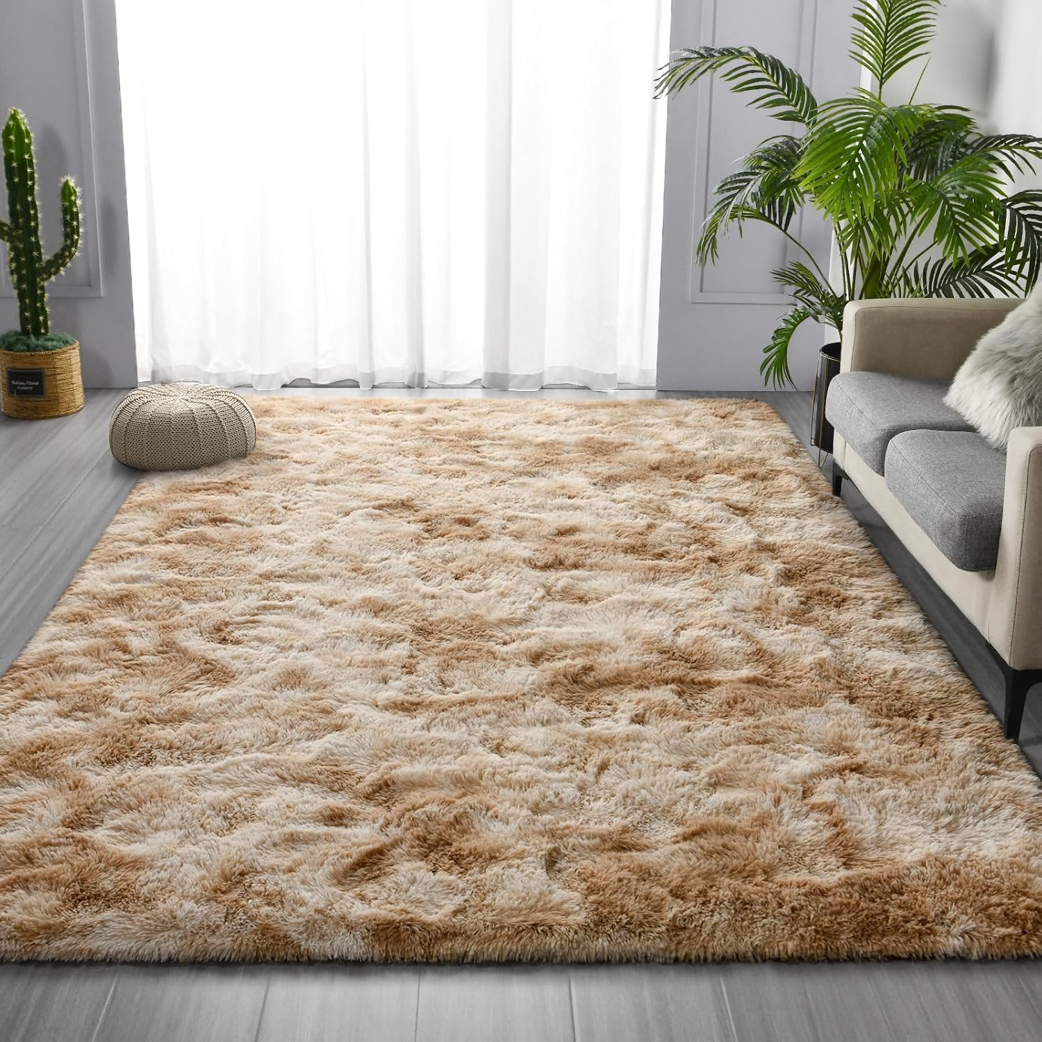 MOONLIGHT20015 Rug 6x9 Feet Area Rugs for Living Room Bedroom Tie Dye Brown, Non Slip Indoor Floor Carpet, Fuzzy Shag Rug for Nursery Girls and Boys