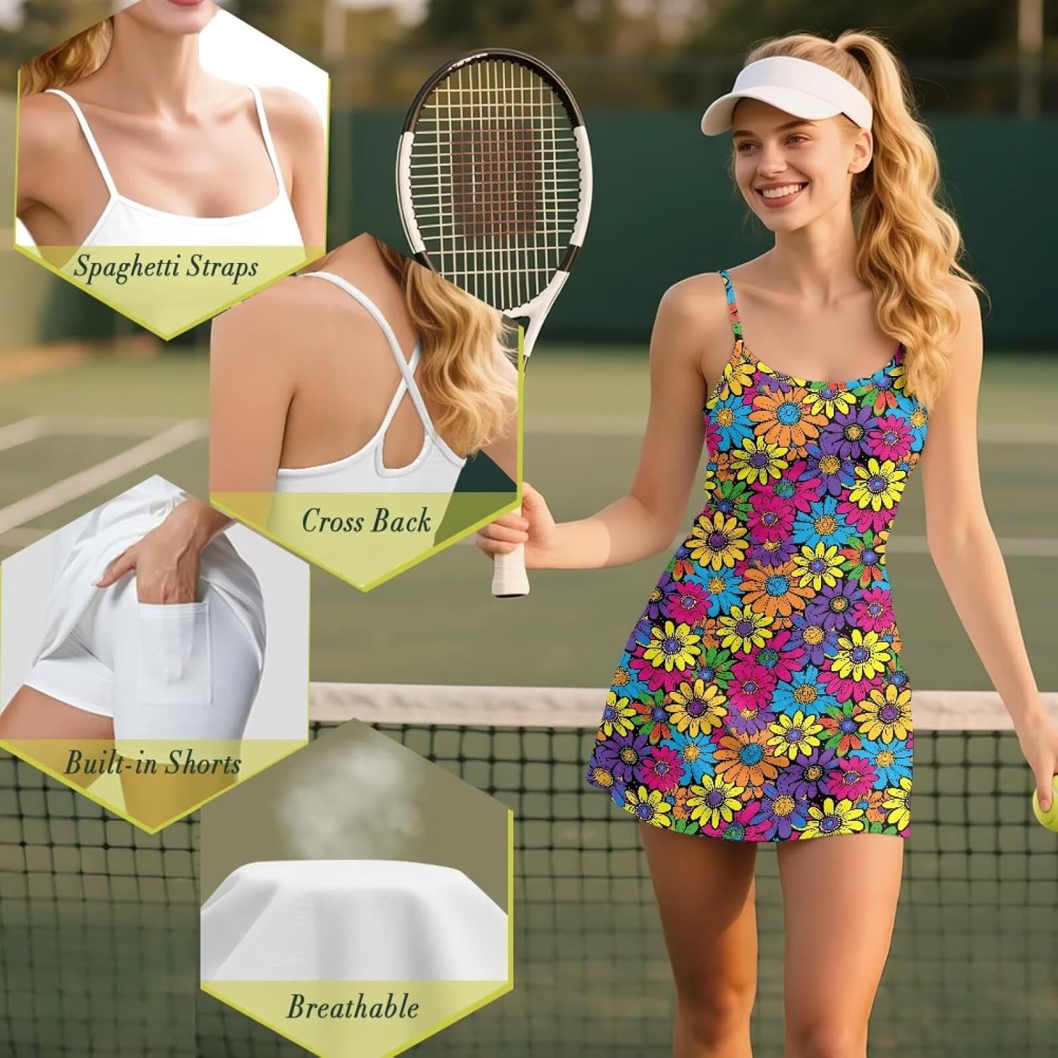 Womens Tennis Dress,Athletic Dress with Built-in Shorts Pockets Golf Outfits for Workout Summer Dresses for Women