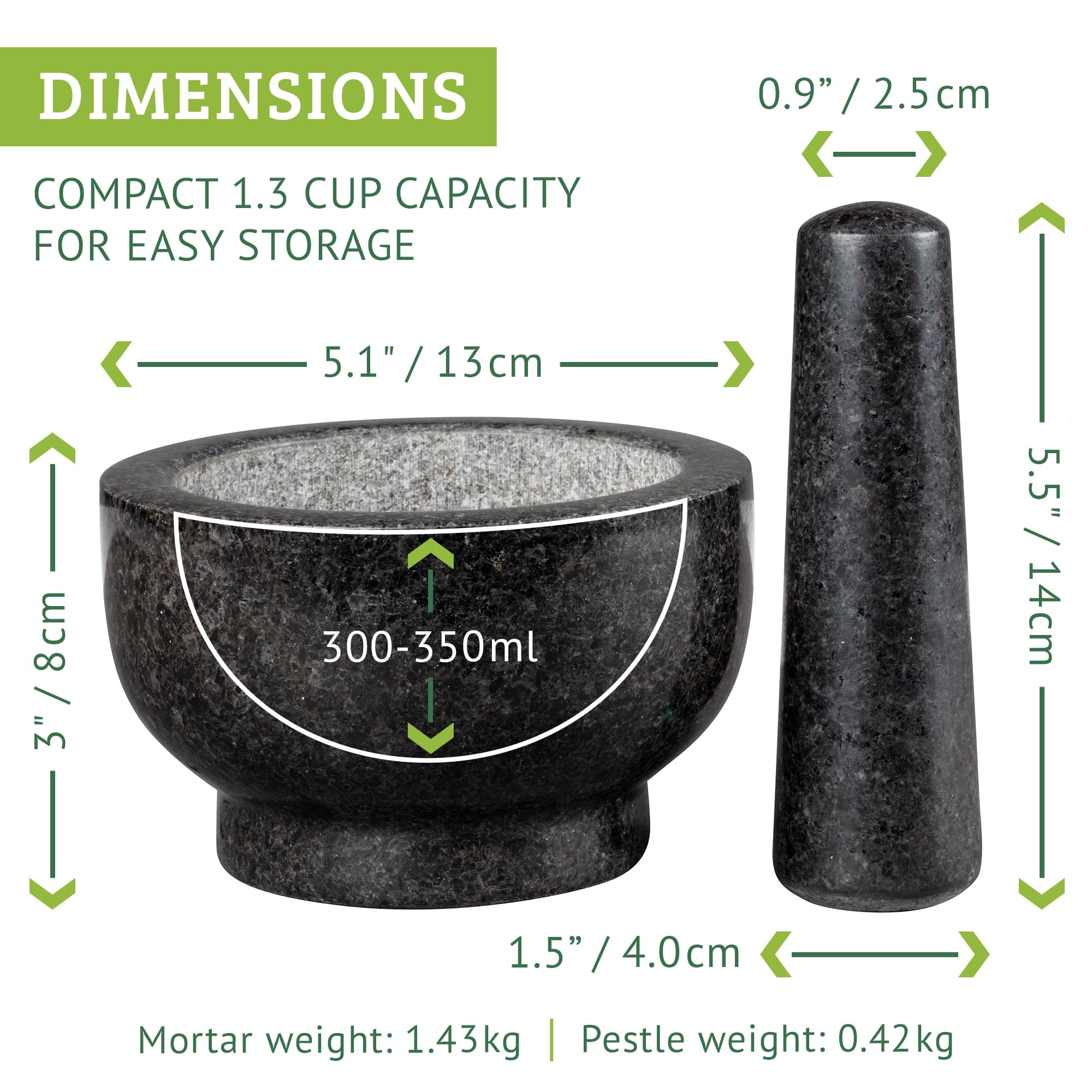 Mortero Cocina De Granito, Mortero Piedra, 13 Cm, Molcajete Piedra Volcanica, Resistente, 1,3 Tazas De Capacidad, Gris