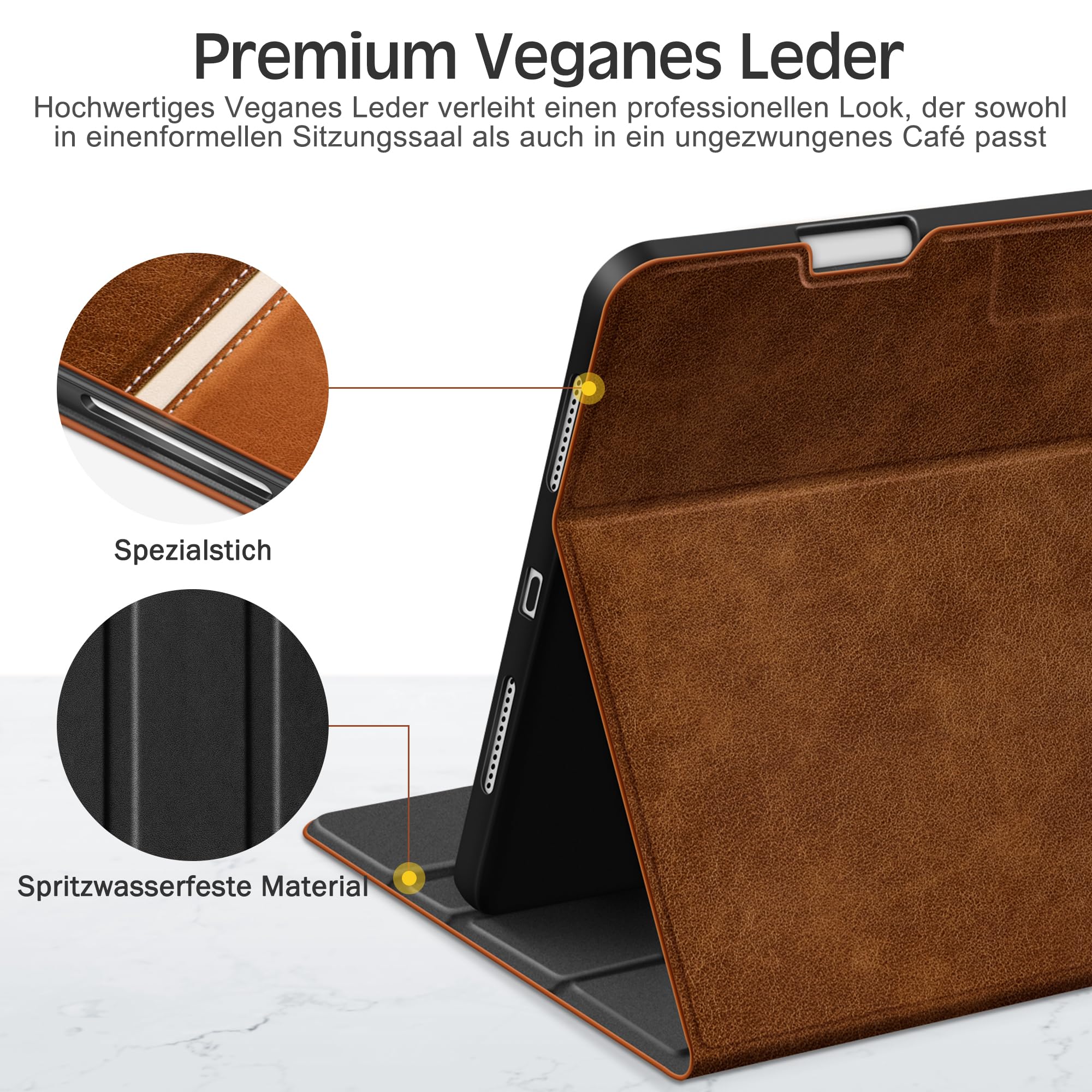 KingBlanc für iPad Air 11 Hülle M4/M3/M2 Air 5/4 Braun | Design im Notizbuchstil, Integrierter Stifthalter, Veganes Leder, Verstellbarer Ständer, Magnetverschluss