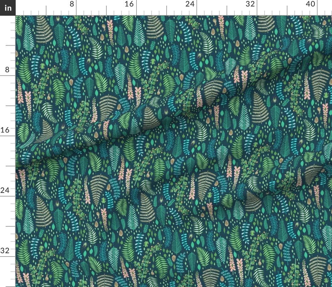 Spoonflower Fabric - Emerald Forest Turquoise Fern Leaf Beetle Woodland Printed on Petal Signature Cotton Fabric by The Yard - Sewing Quilting Apparel Crafts Decor