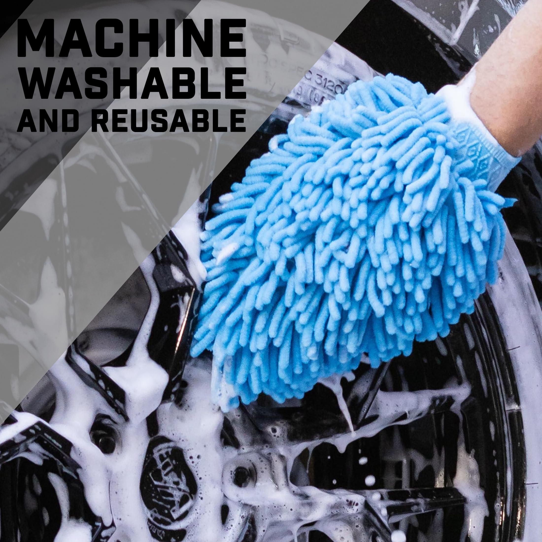 [2 pack] – Manoplas de lavado de coche (doble cara, microfibra, gruesas y muy absorbentes), guantes de lavado multiuso de talla única, sin pelusas, antiarañazos, para uso en mojado o seco