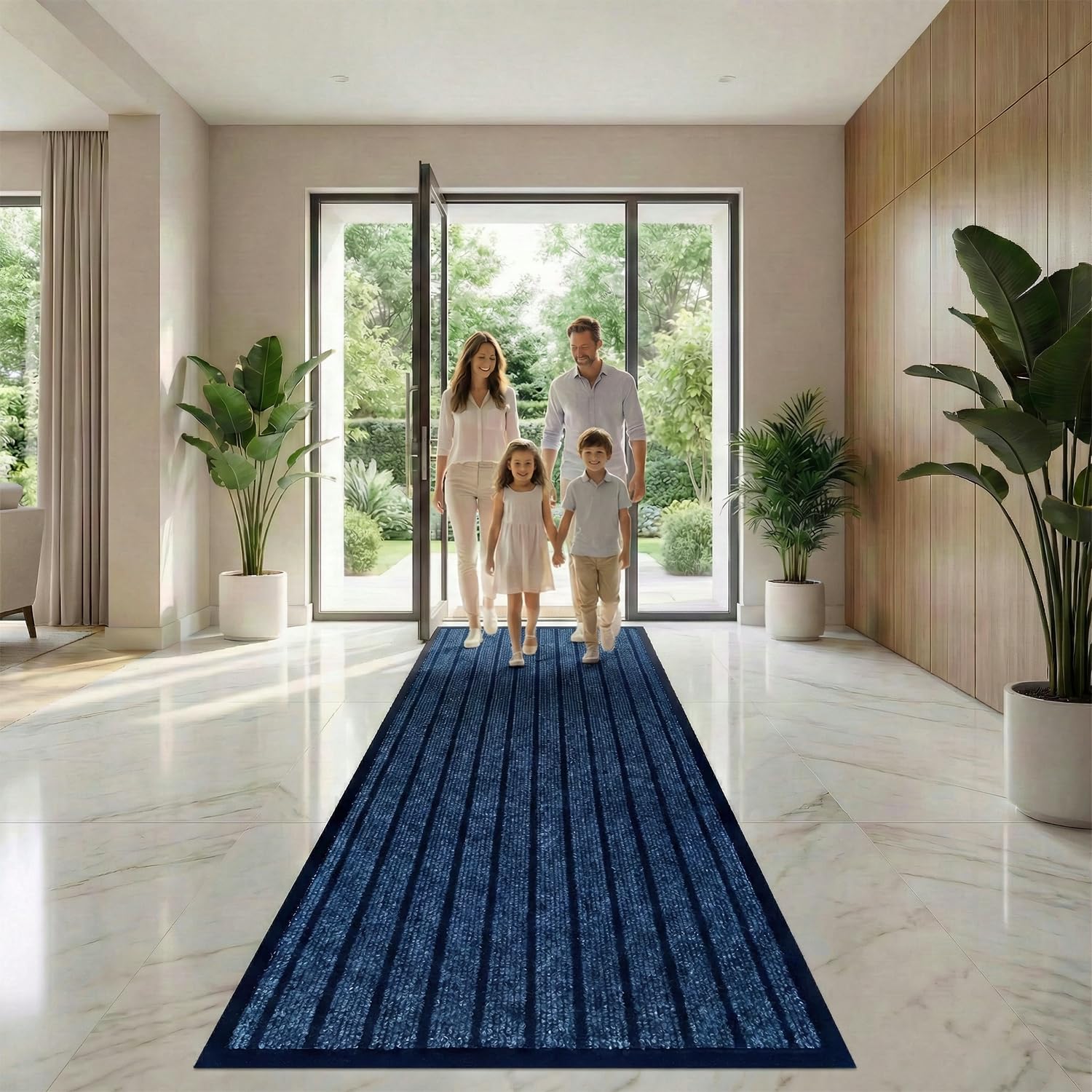 Rugs Inn Rubber Runner Rug for Hallways - Heavy Duty Anti Slip PVC Backing Runners Perfect for Mud-Rooms Muddy Wet Shoes and Paws(Blue, 60 x 180 cm) โ image 1