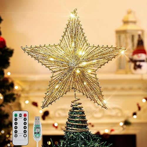 Miniatura 10 de Decoración para árbol de Navidad con 8 modos de iluminación, decoración de árbol con iluminación USB con 20 luces LED, decoración brillante