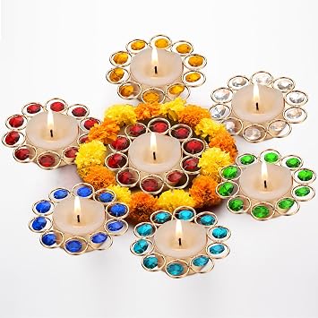 Mumufy 12 Pcs Diwali Lotus Decorations for Home Tealight Candle Holder for Pooja Diya Metal Butterlamp Tea Light Holder Pooja Diwali Diya for Housewarming Return Gift Table Centerpiece Office