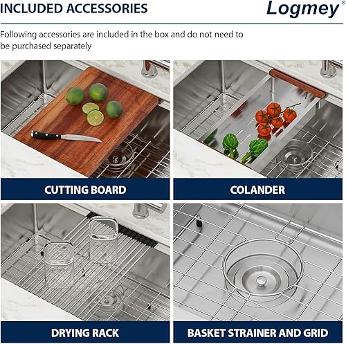 Miniatura 13 de Logmey Fregadero de barra de 21 pulgadas de acero inoxidable de 21 x 18 pulgadas, fregadero de barra pequeño de acero inoxidable de calibre 16