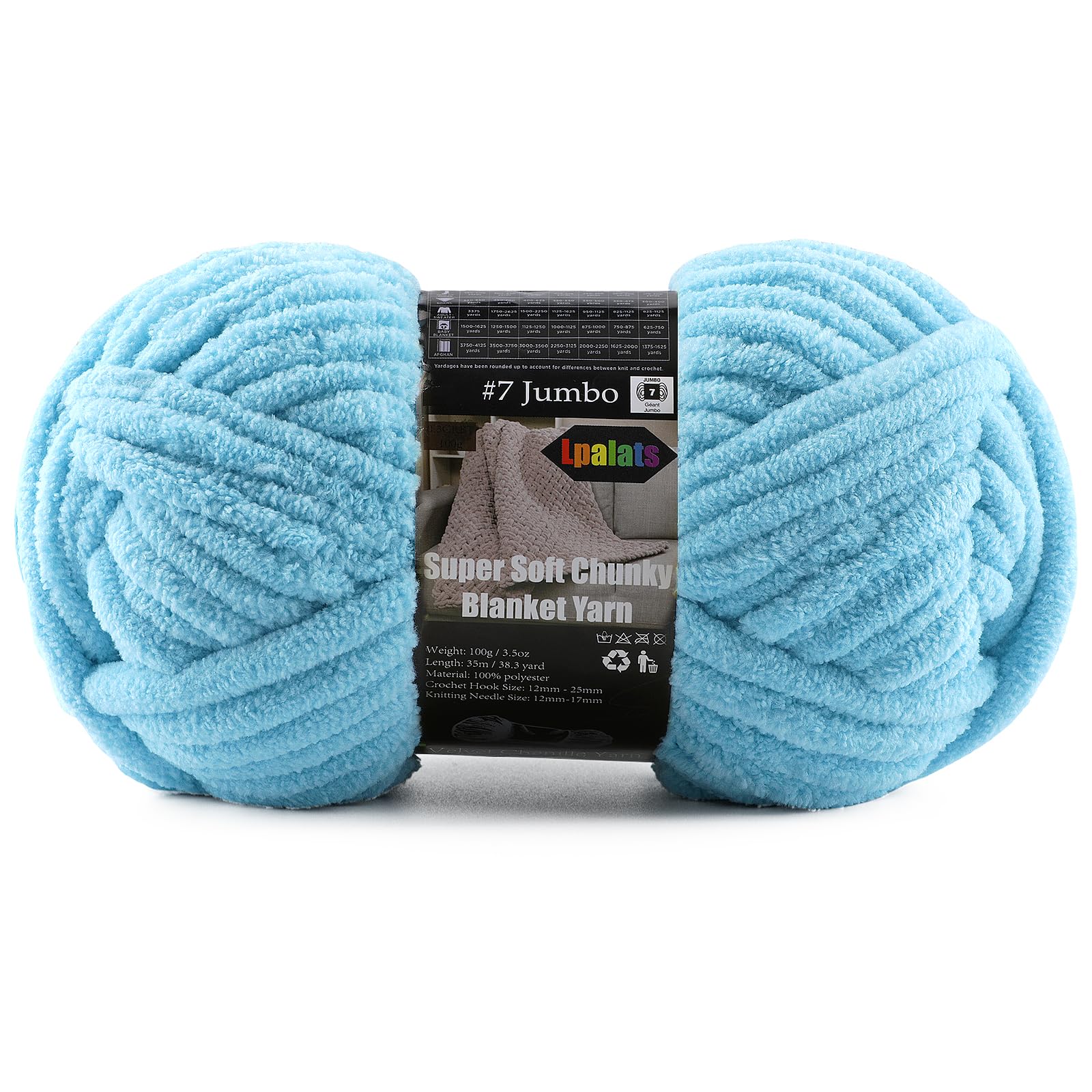 Super Soft Chunky Chenille Yarn for Crocheting &amp; Knitting - 3.52oz/38.2yd per Skein, Ultra Plush Velvet Yarn for Baby Blankets, Amigurumi &amp; Crafts, Sky Blue, 1 Skein