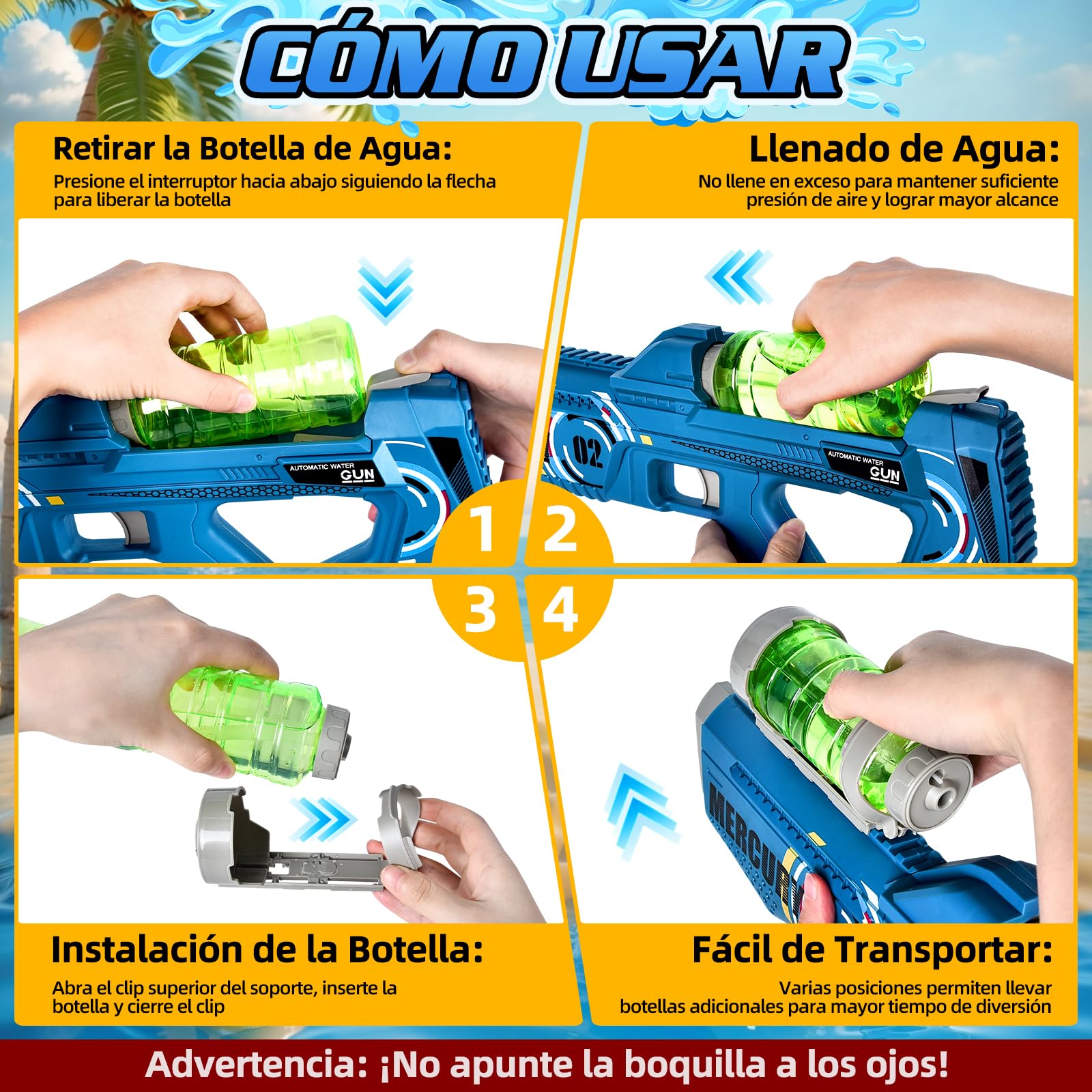 FORMIZON Pistola de Agua Eléctrica, Pistola de Agua de Largo Alcance con Luces y Efectos Musicales, Pistolas de Agua Automática para Niños y Adultos Verano, Playa, Piscina
